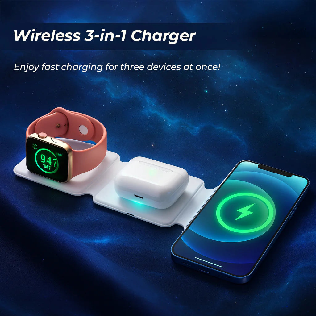 3‑in‑1 Magnetic Foldable MagSafe Wireless Charger